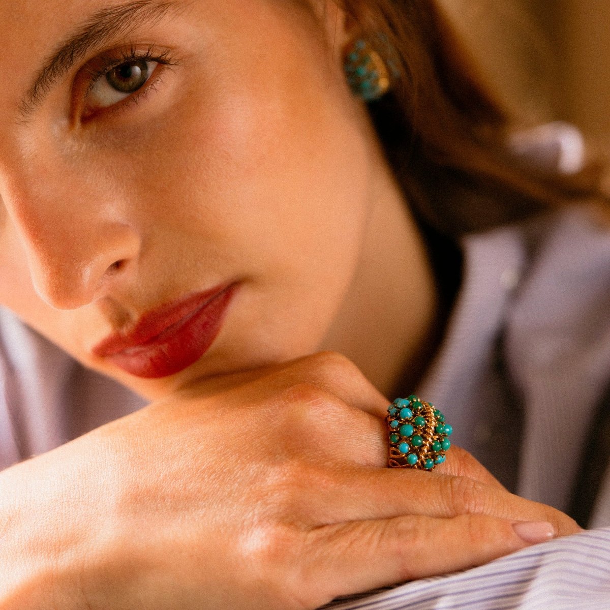 Bague Cocktail en or jaune et turquoise - Castafiore