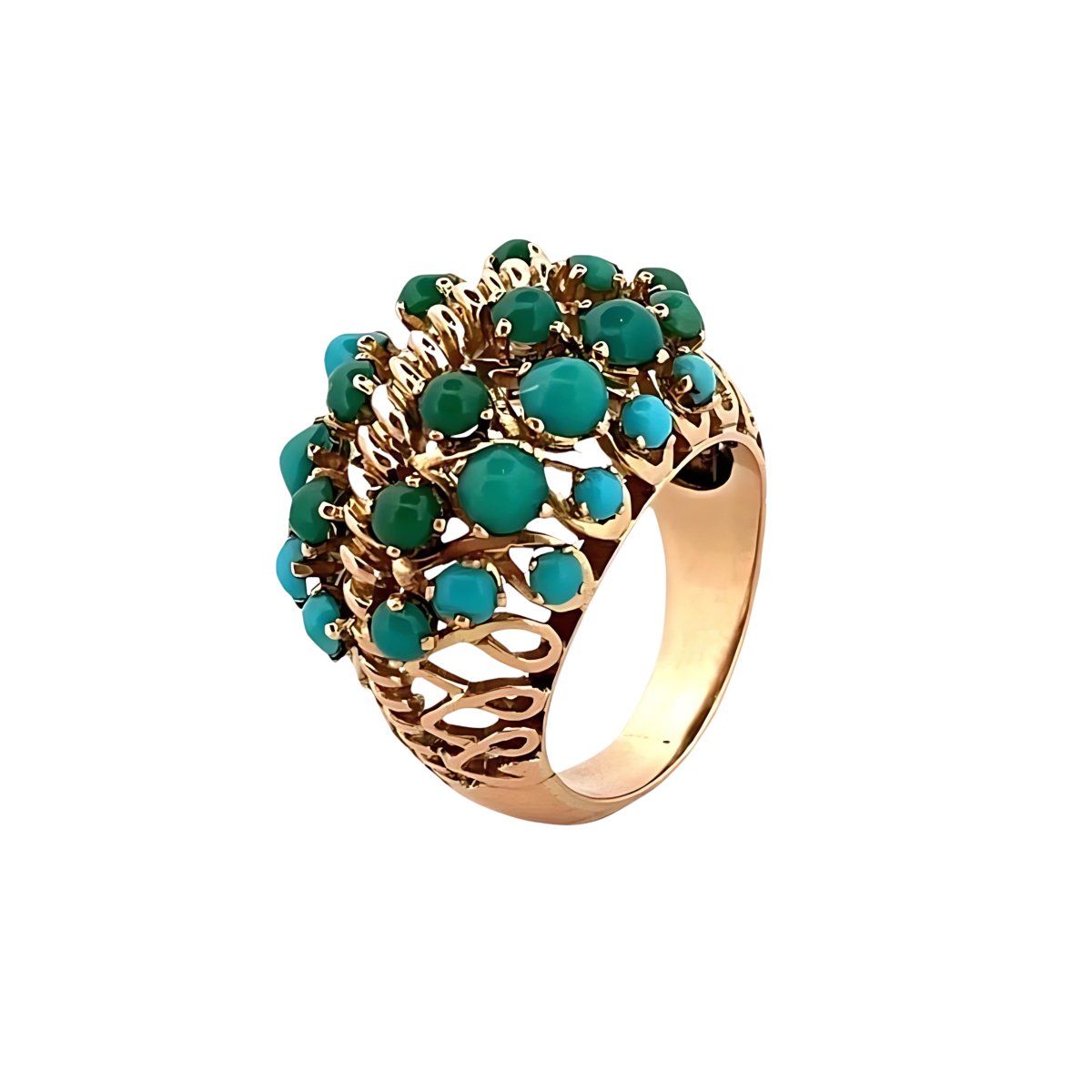 Bague Cocktail en or jaune et turquoise - Castafiore