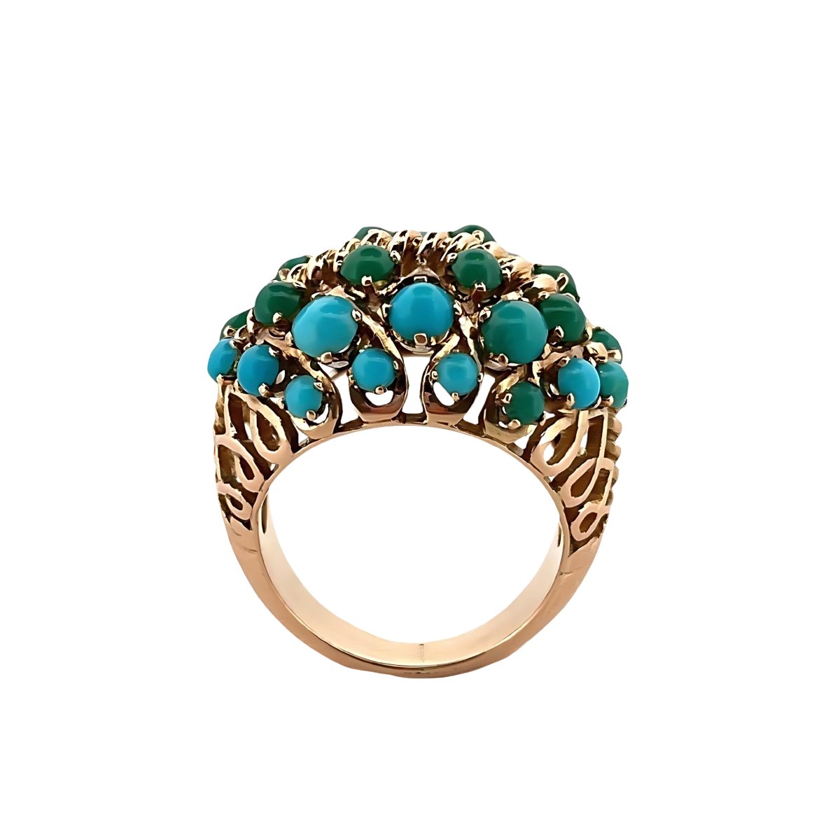 Bague Cocktail en or jaune et turquoise - Castafiore