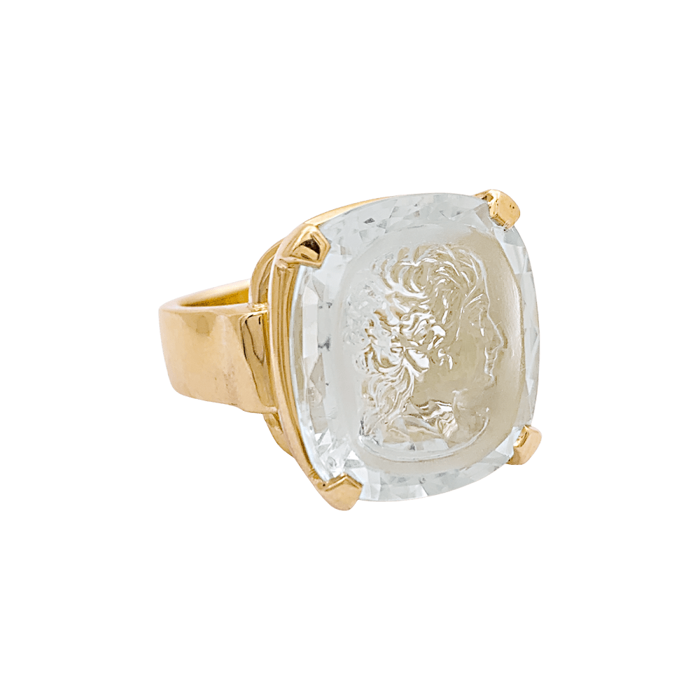 Bague Cocktail en or jaune, intaille et aigue - marine - Castafiore