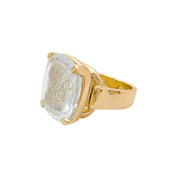 Bague Cocktail en or jaune, intaille et aigue - marine - Castafiore