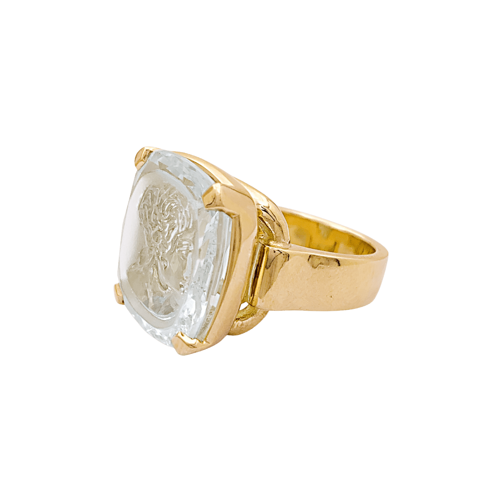 Bague Cocktail en or jaune, intaille et aigue - marine - Castafiore