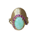 Bague Cocktail en or jaune, jade et rubis - Castafiore