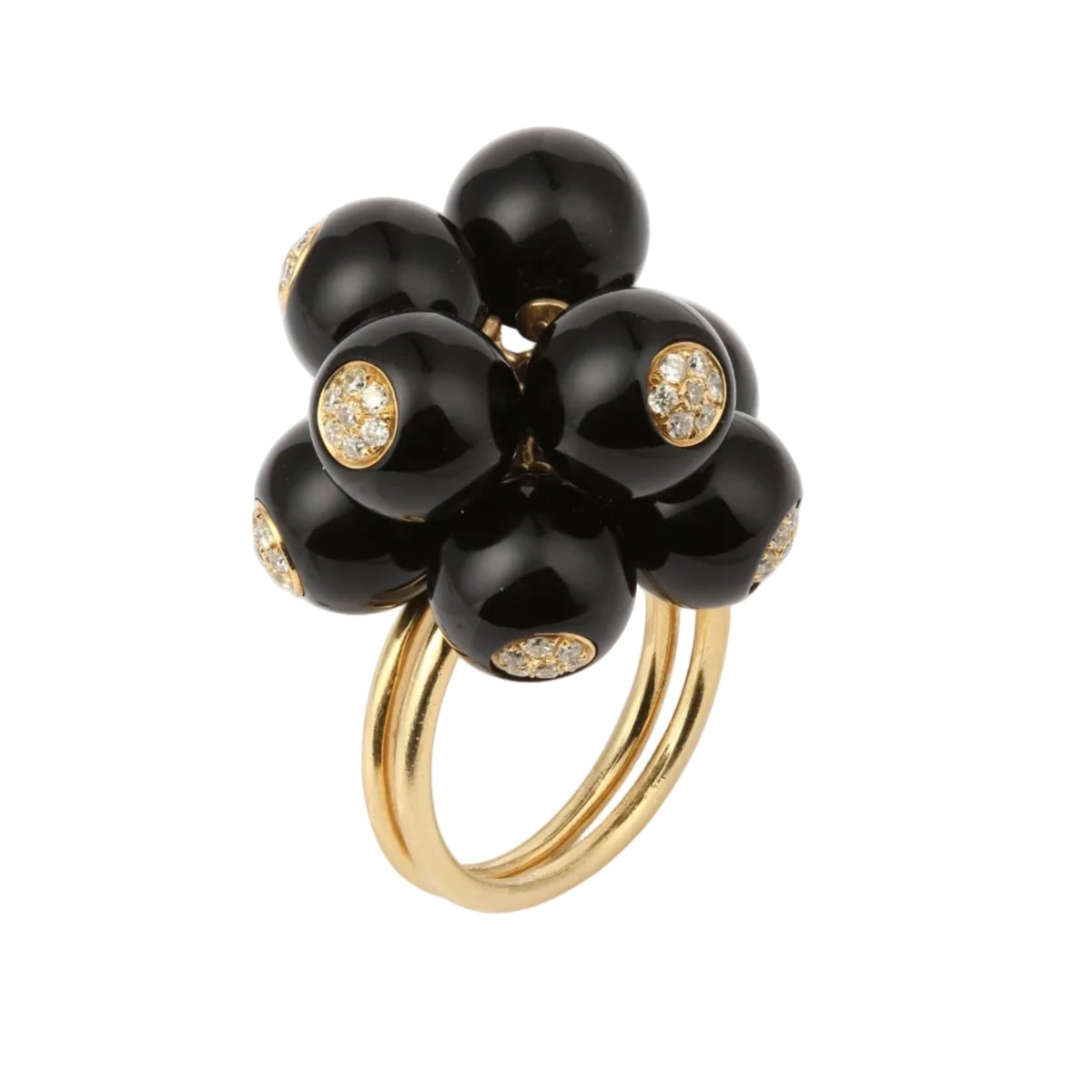 Bague Cocktail en or jaune, onyx et diamants - Castafiore