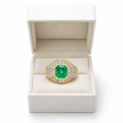 Bague Cocktail en or jaune, or blanc, émeraude et diamants - Castafiore