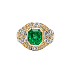 Bague Cocktail en or jaune, or blanc, émeraude et diamants - Castafiore