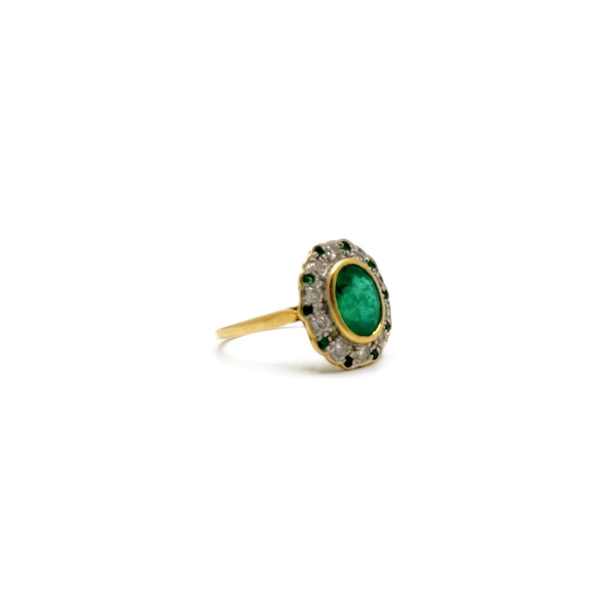 Bague Cocktail en or jaune, or blanc, émeraude et diamants - Castafiore