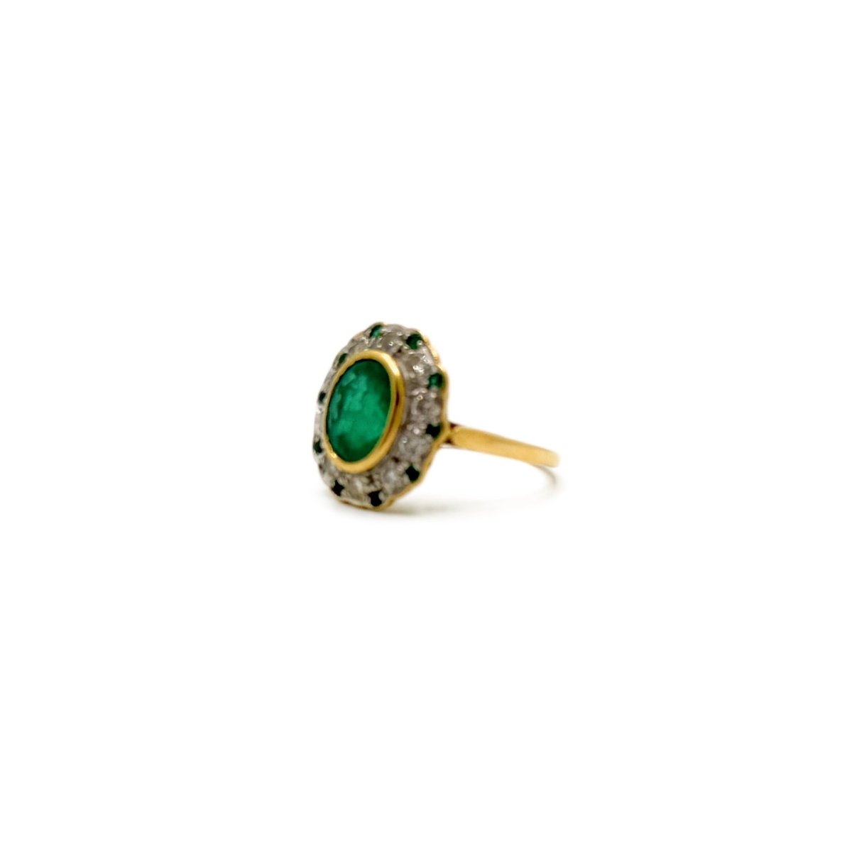 Bague Cocktail en or jaune, or blanc, émeraude et diamants - Castafiore