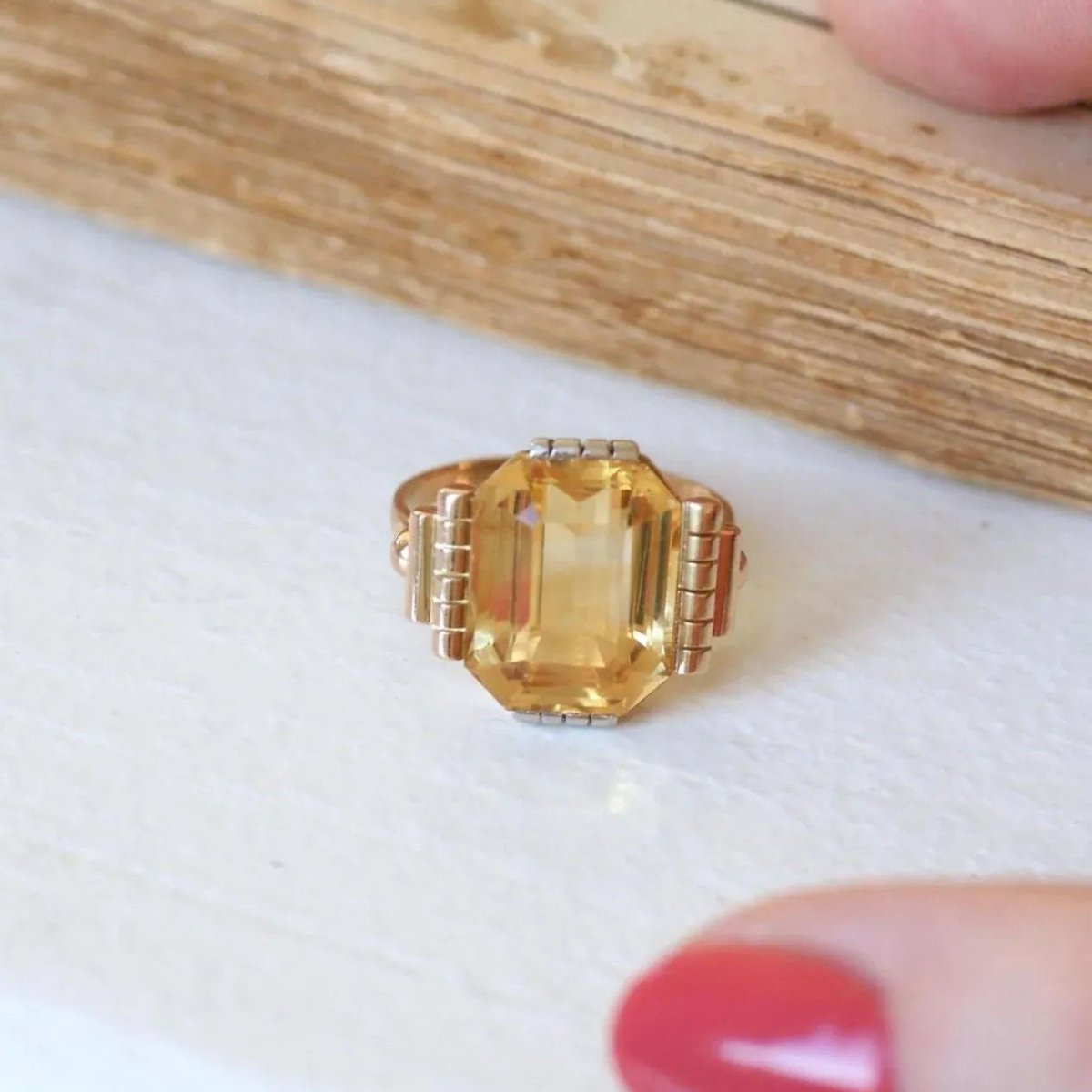 Bague Cocktail en or jaune, or blanc et citrine - Castafiore