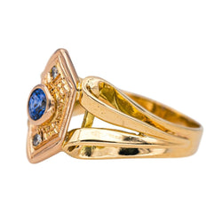 Bague Cocktail en or jaune, or rose, saphir et diamants - Castafiore