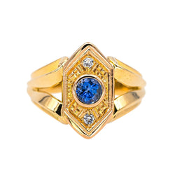 Bague Cocktail en or jaune, or rose, saphir et diamants - Castafiore