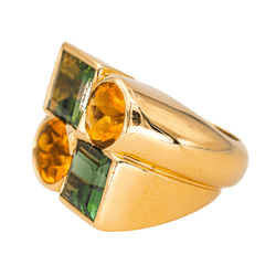 Bague Cocktail en or jaune, péridot et citrine - Castafiore
