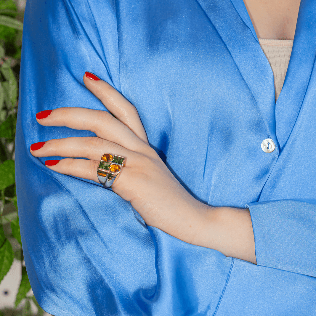 Bague Cocktail en or jaune, péridot et citrine - Castafiore