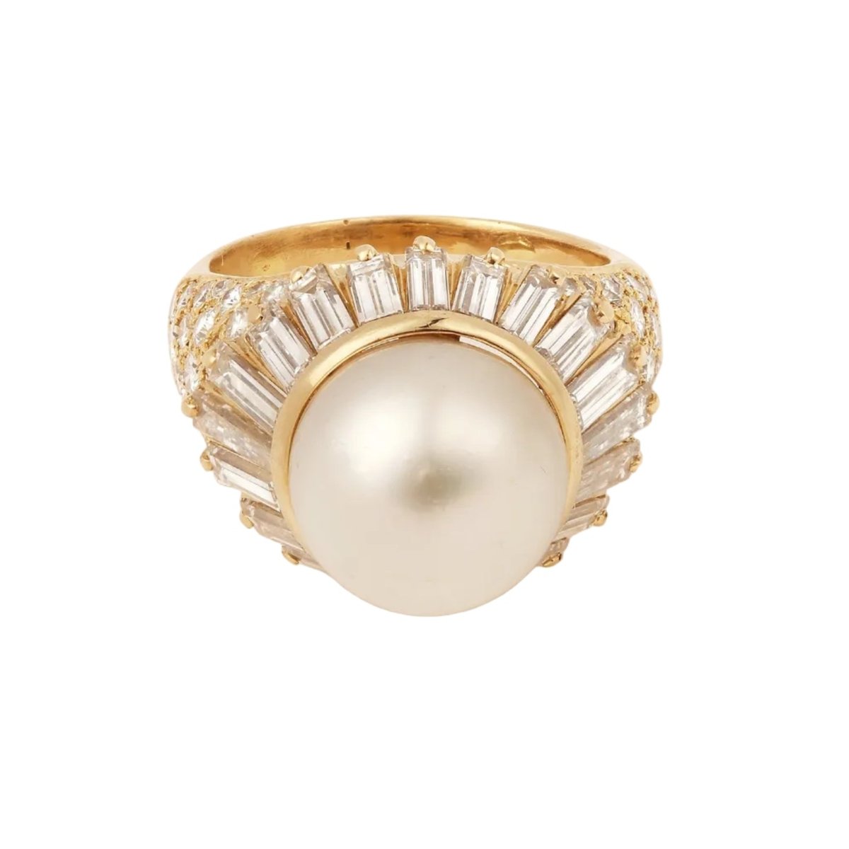 Bague Cocktail en or jaune, perle et diamants - Castafiore
