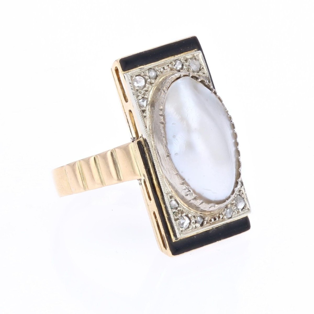 Bague Cocktail en or jaune, perle et diamants - Castafiore