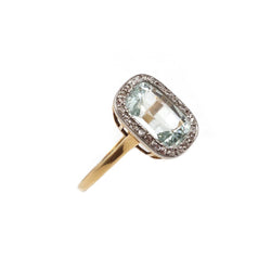 Bague Cocktail en or jaune, platine, aigue - marine et diamants - Castafiore