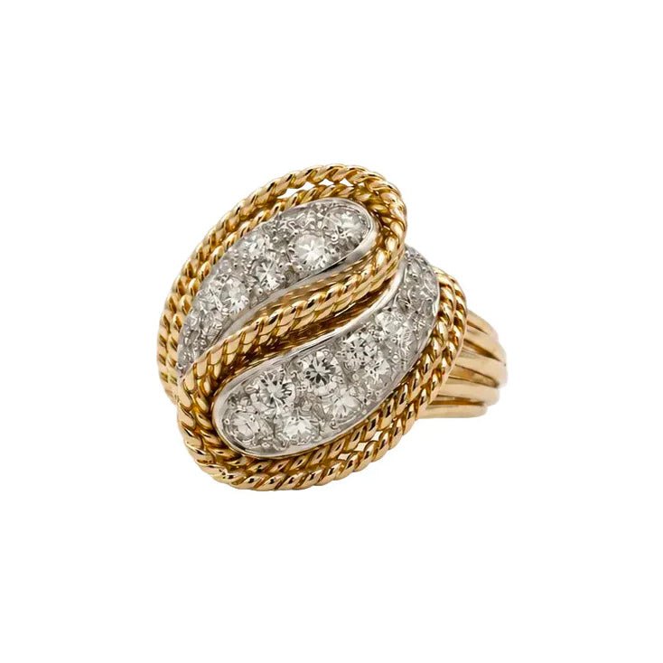Bague Cocktail en or jaune, platine et diamants - Castafiore