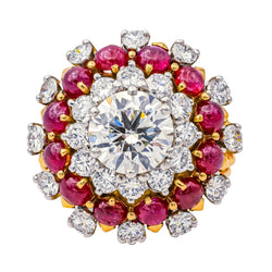 Bague Cocktail en or jaune, platine, rubis et diamants - Castafiore