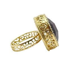 Bague Cocktail en or jaune, quartz et diamants - Castafiore
