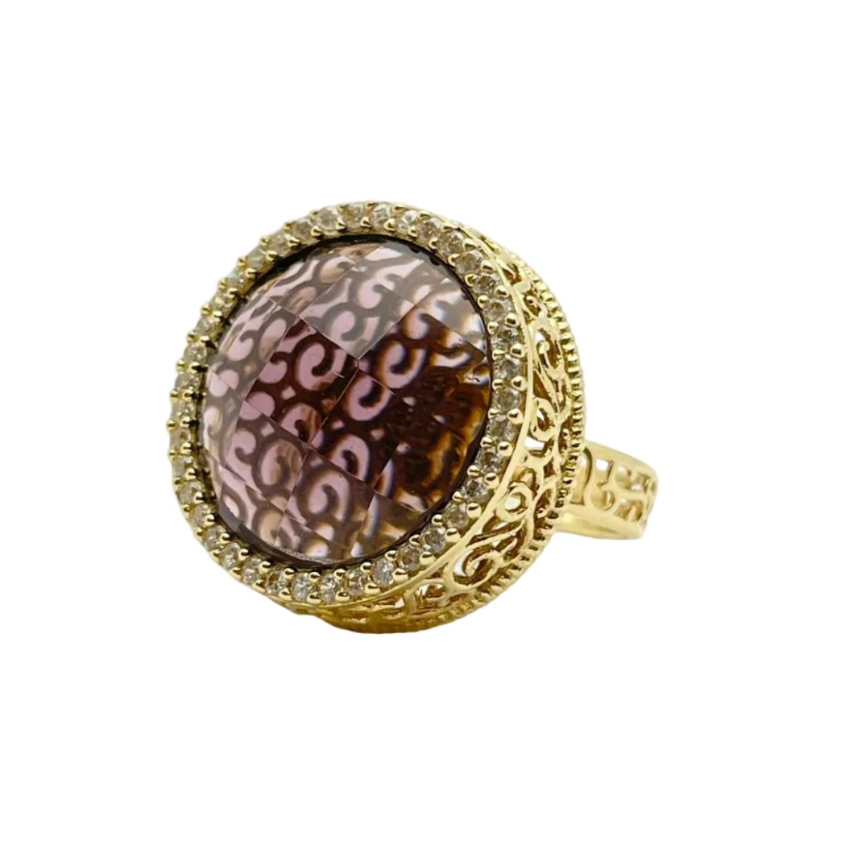 Bague Cocktail en or jaune, quartz et diamants - Castafiore