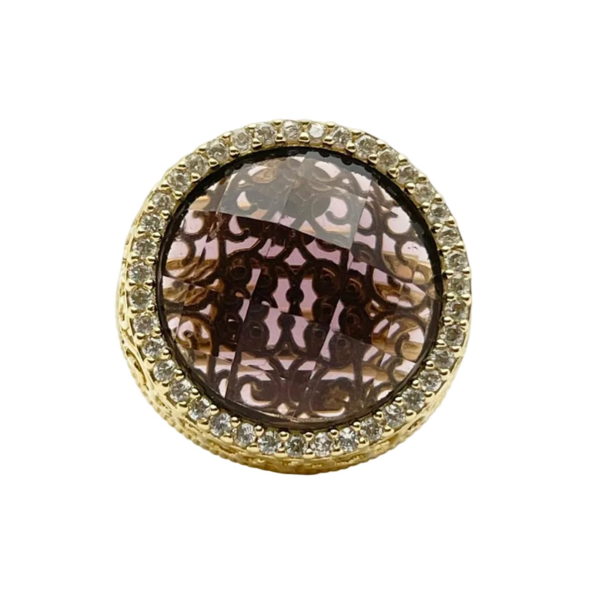 Bague Cocktail en or jaune, quartz et diamants - Castafiore