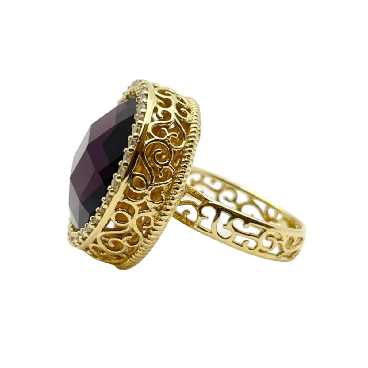 Bague Cocktail en or jaune, quartz et diamants - Castafiore