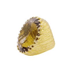 Bague cocktail en or jaune, quartz fumé. - Castafiore