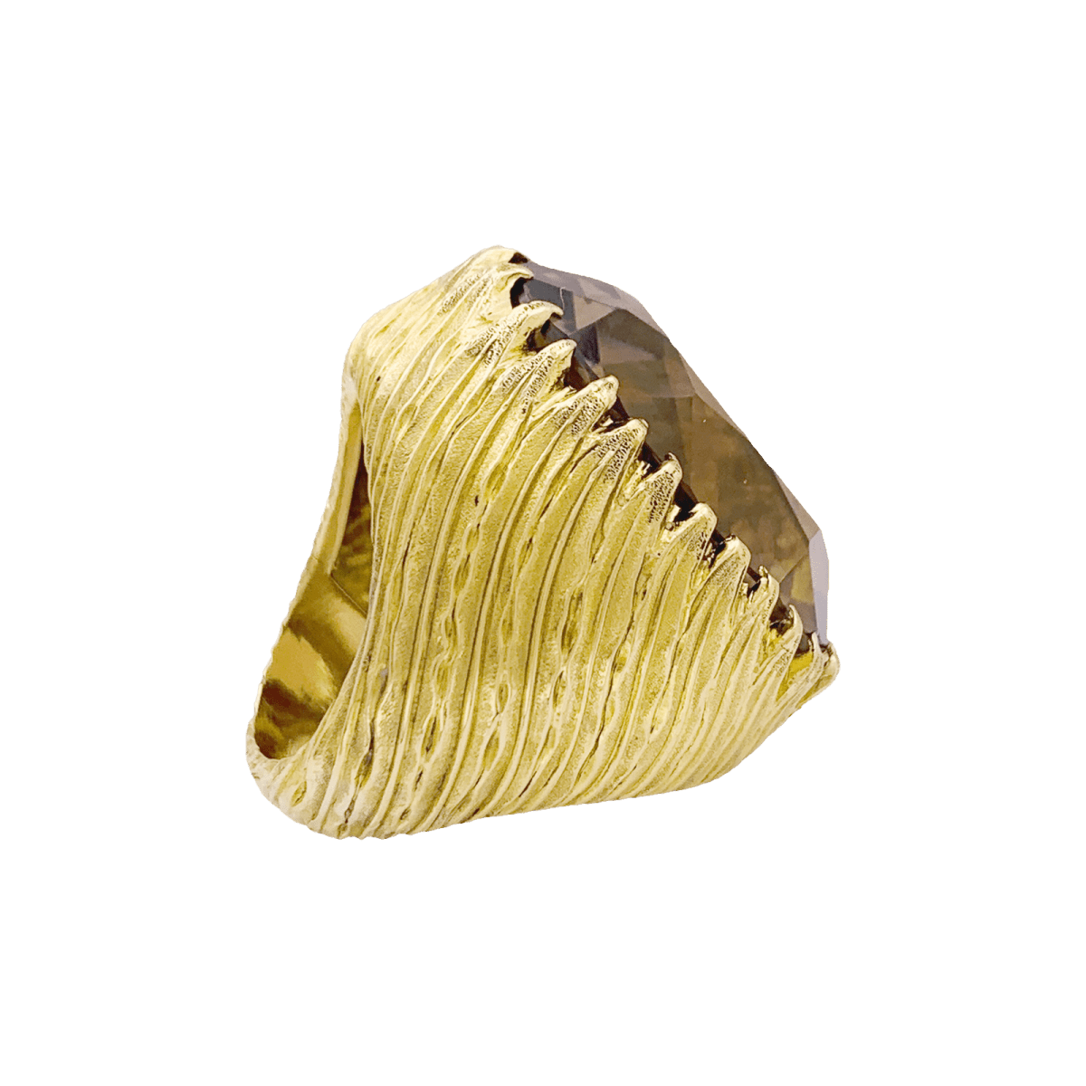 Bague cocktail en or jaune, quartz fumé. - Castafiore