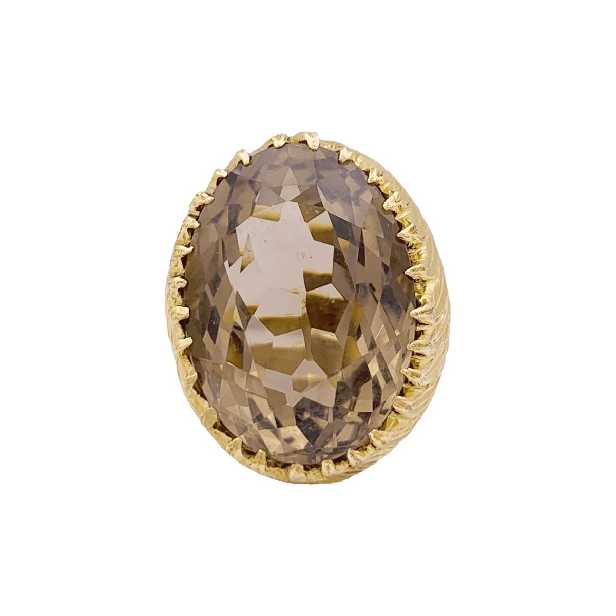 Bague cocktail en or jaune, quartz fumé. - Castafiore