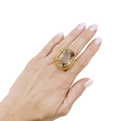 Bague cocktail en or jaune, quartz fumé. - Castafiore