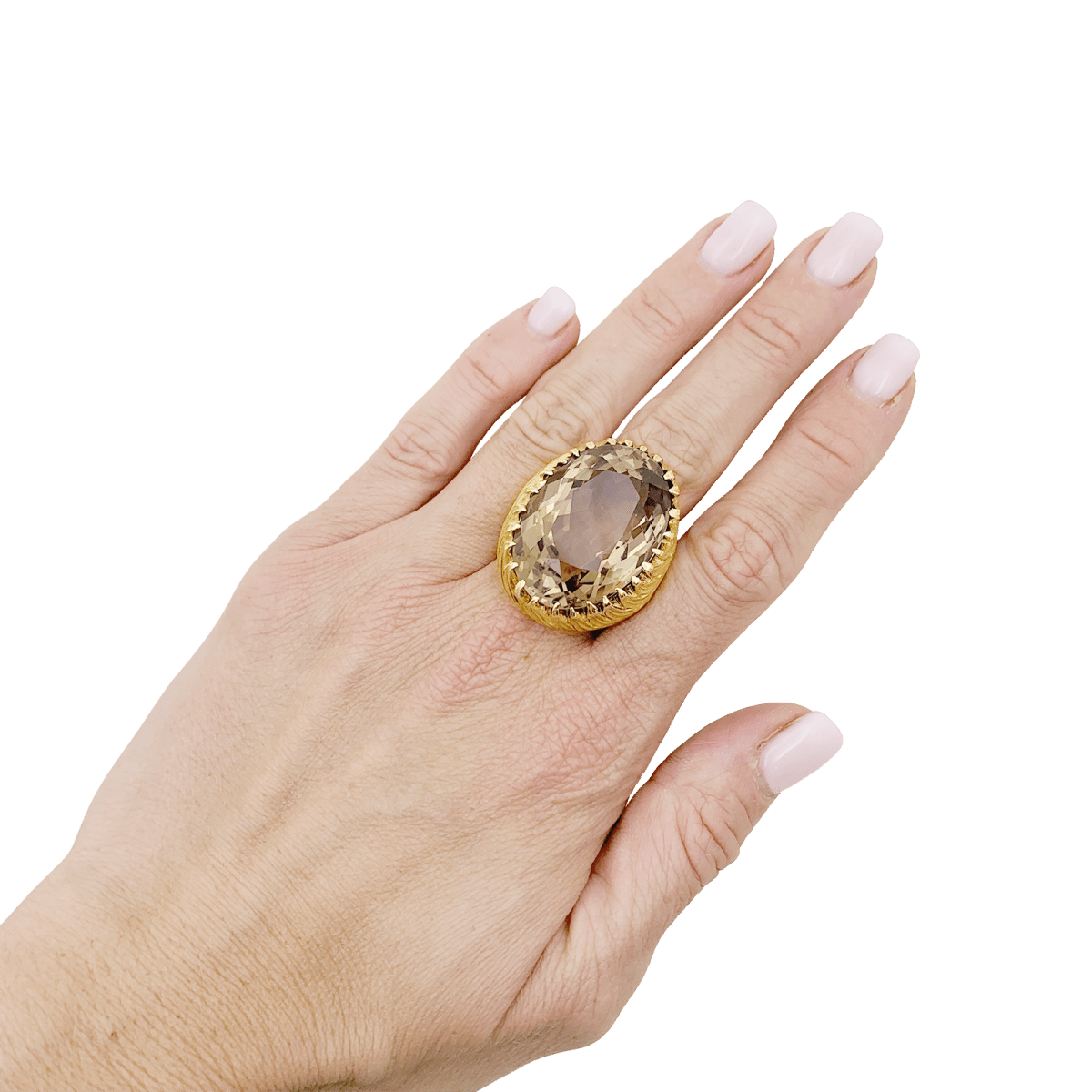 Bague cocktail en or jaune, quartz fumé. - Castafiore