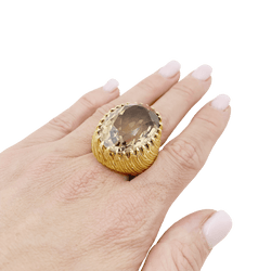 Bague cocktail en or jaune, quartz fumé. - Castafiore