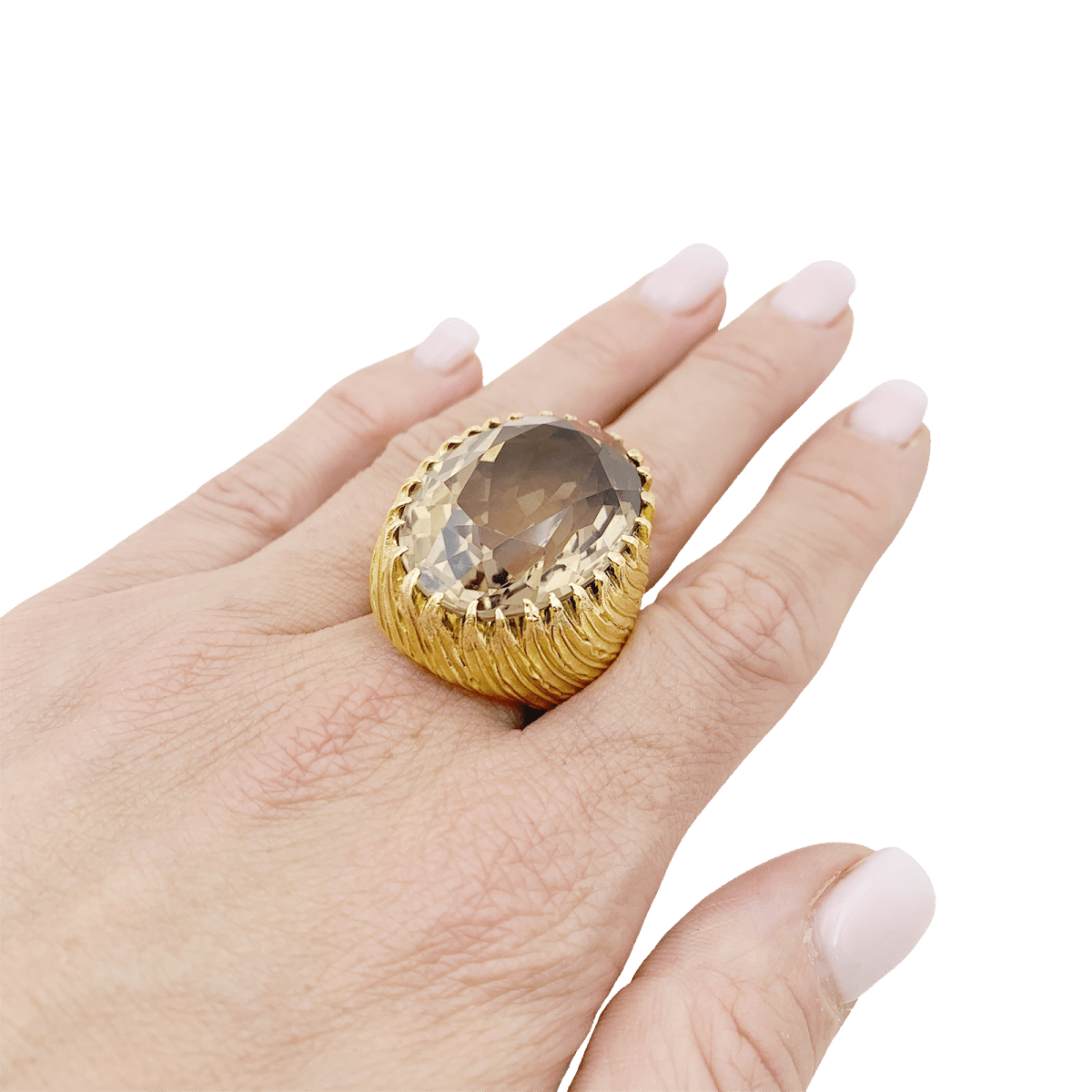 Bague cocktail en or jaune, quartz fumé. - Castafiore