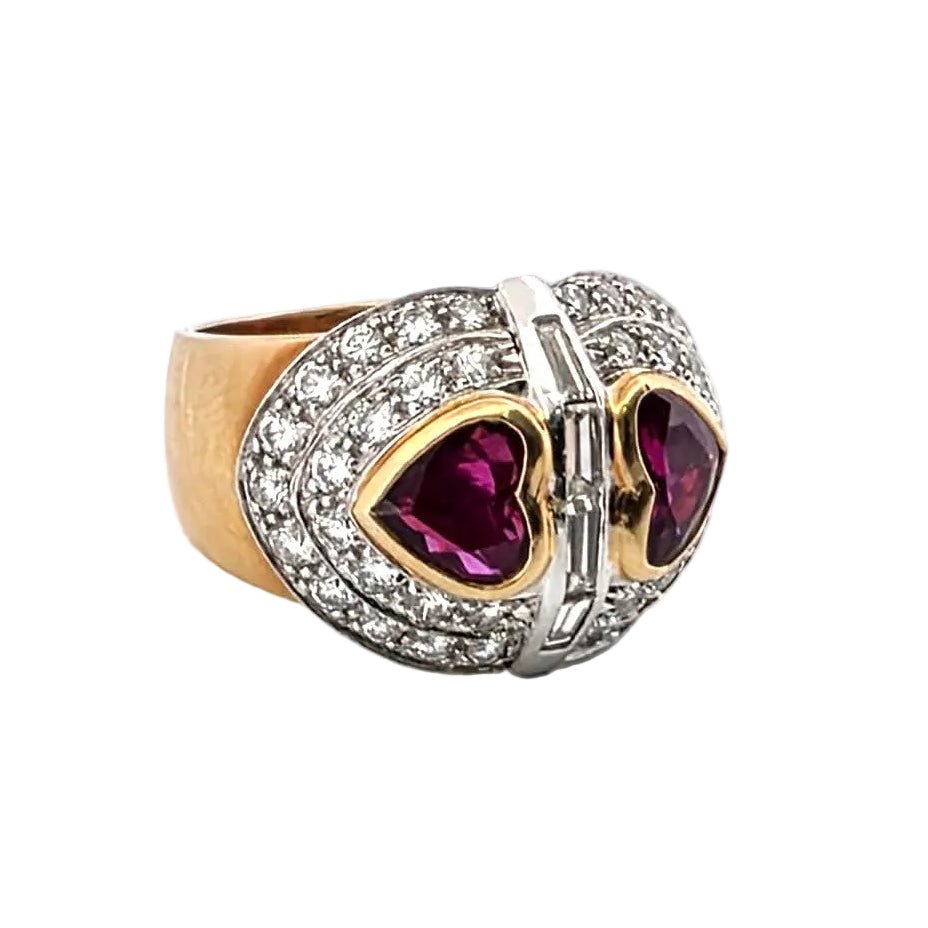 Bague Cocktail en or jaune, rubis et diamants - Castafiore