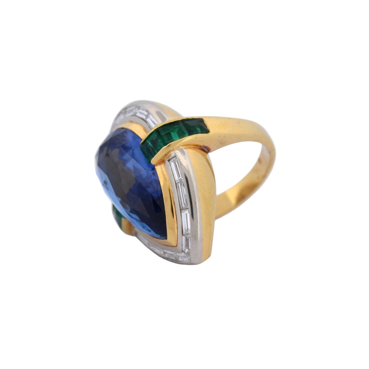 Bague Cocktail en or jaune, saphir, émeraude et diamants - Castafiore