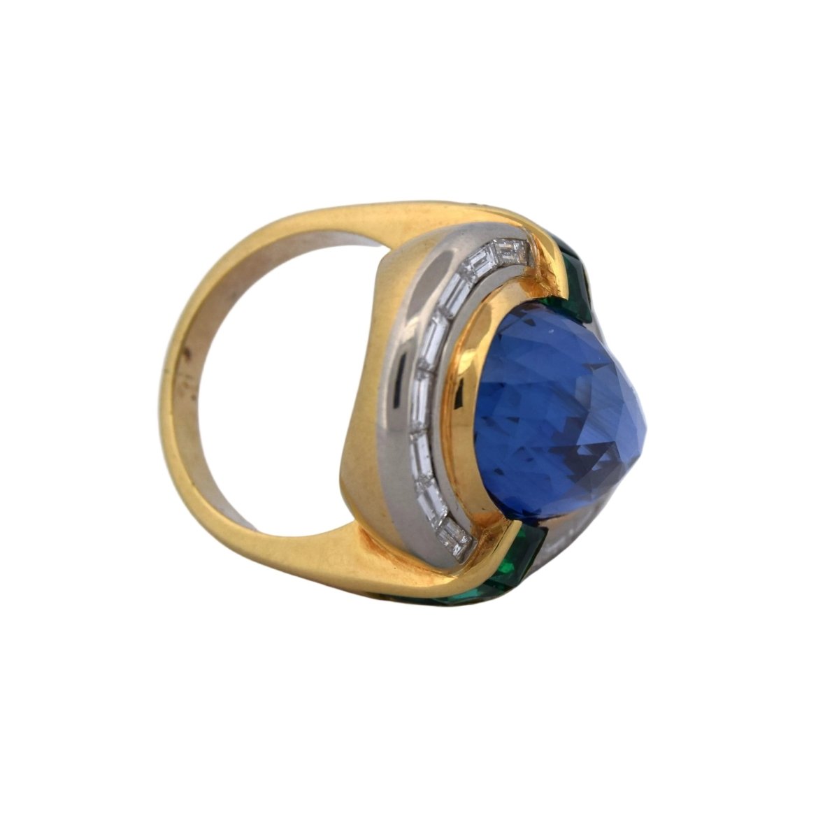 Bague Cocktail en or jaune, saphir, émeraude et diamants - Castafiore