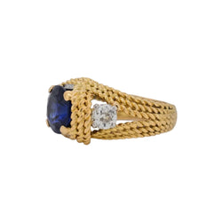 Bague Cocktail en or jaune, saphir et diamants - Castafiore