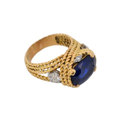 Bague Cocktail en or jaune, saphir et diamants - Castafiore