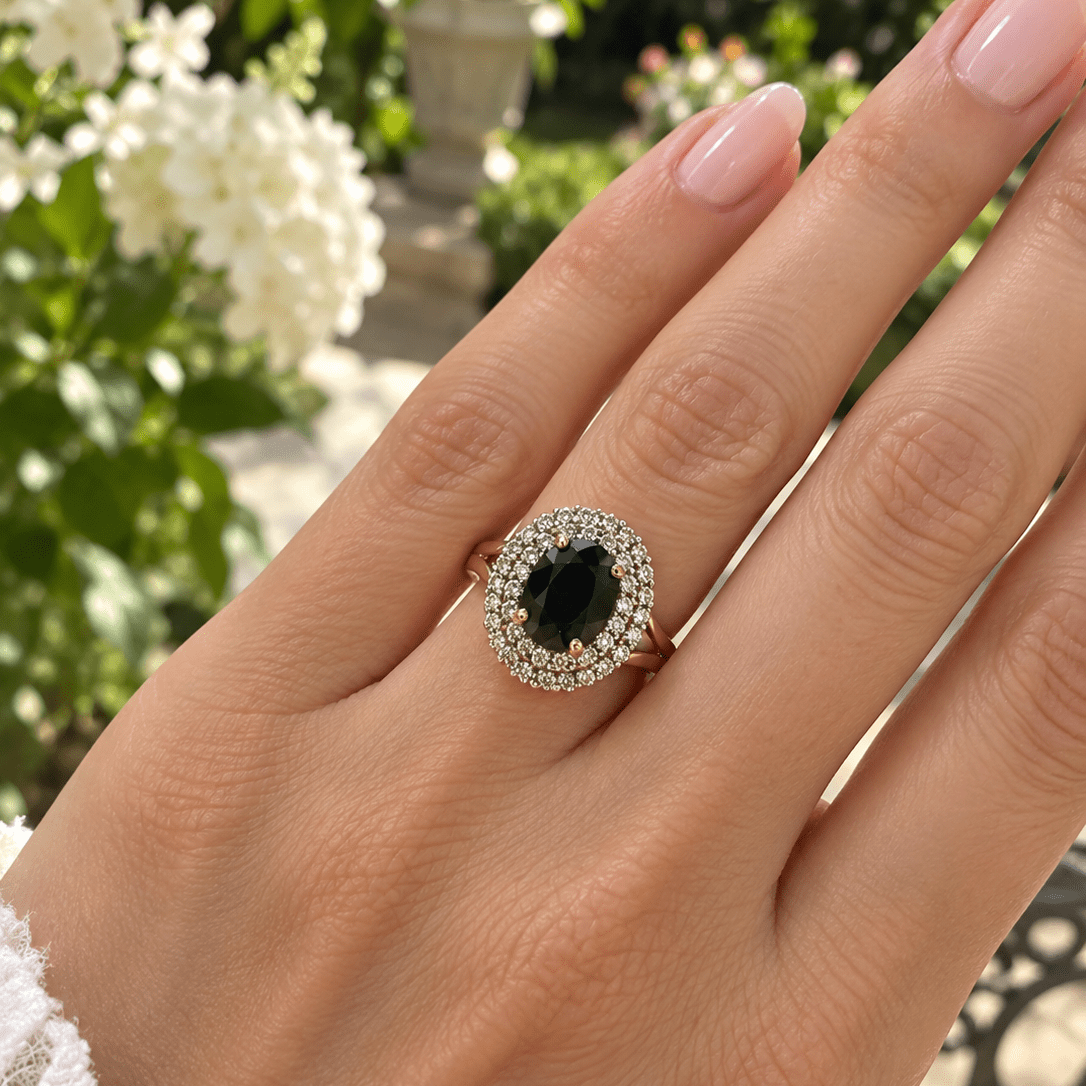 Bague Cocktail en or jaune, saphir et diamants - Castafiore