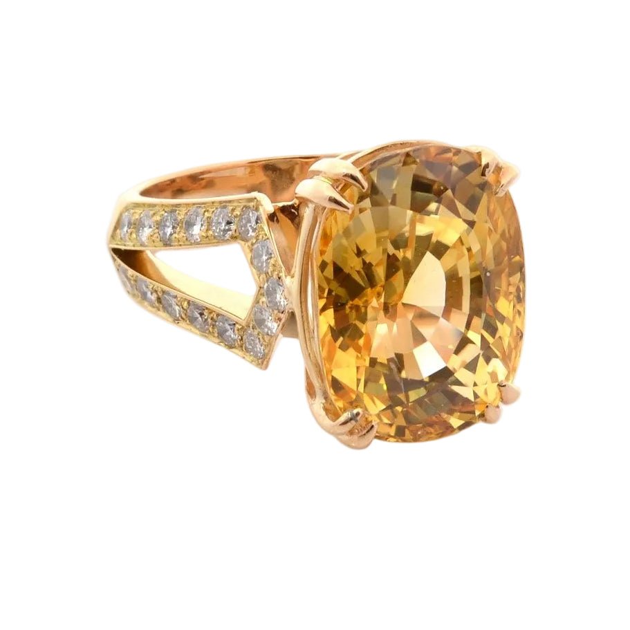 Bague Cocktail en or jaune, saphir et diamants - Castafiore