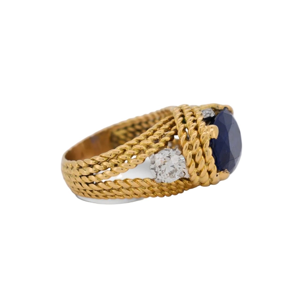 Bague Cocktail en or jaune, saphir et diamants - Castafiore