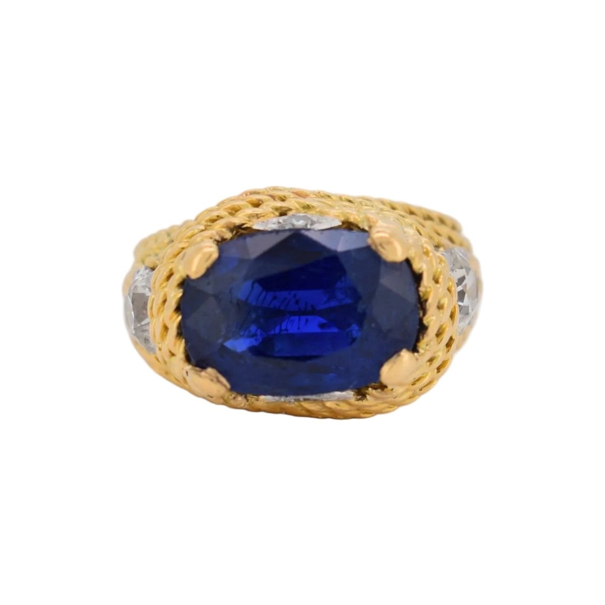 Bague Cocktail en or jaune, saphir et diamants - Castafiore