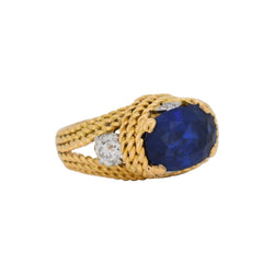 Bague Cocktail en or jaune, saphir et diamants - Castafiore