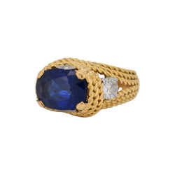 Bague Cocktail en or jaune, saphir et diamants - Castafiore