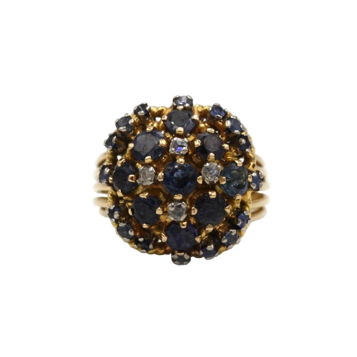 Bague Cocktail en or jaune, saphirs et diamants - Castafiore