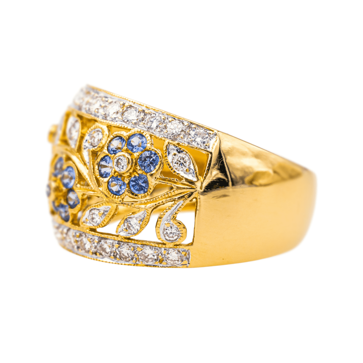 Bague Cocktail en or jaune, saphirs et diamants - Castafiore