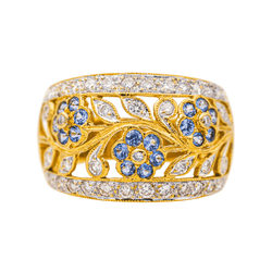 Bague Cocktail en or jaune, saphirs et diamants - Castafiore