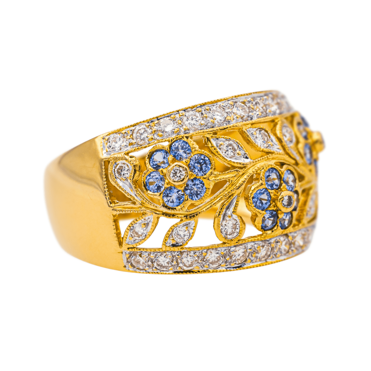 Bague Cocktail en or jaune, saphirs et diamants - Castafiore