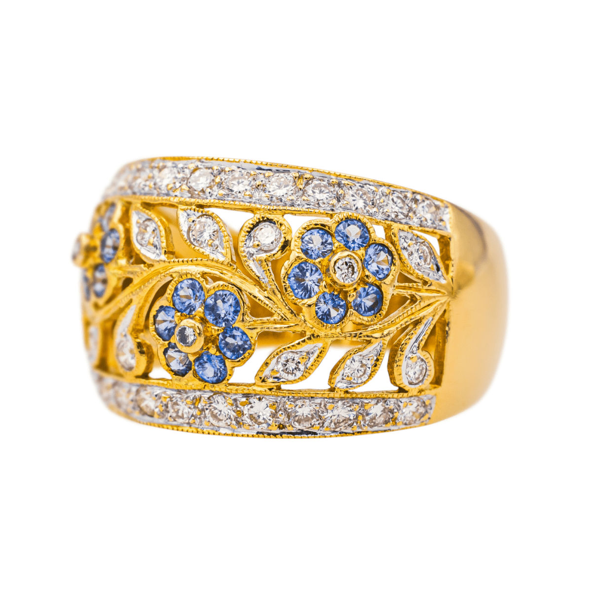 Bague Cocktail en or jaune, saphirs et diamants - Castafiore