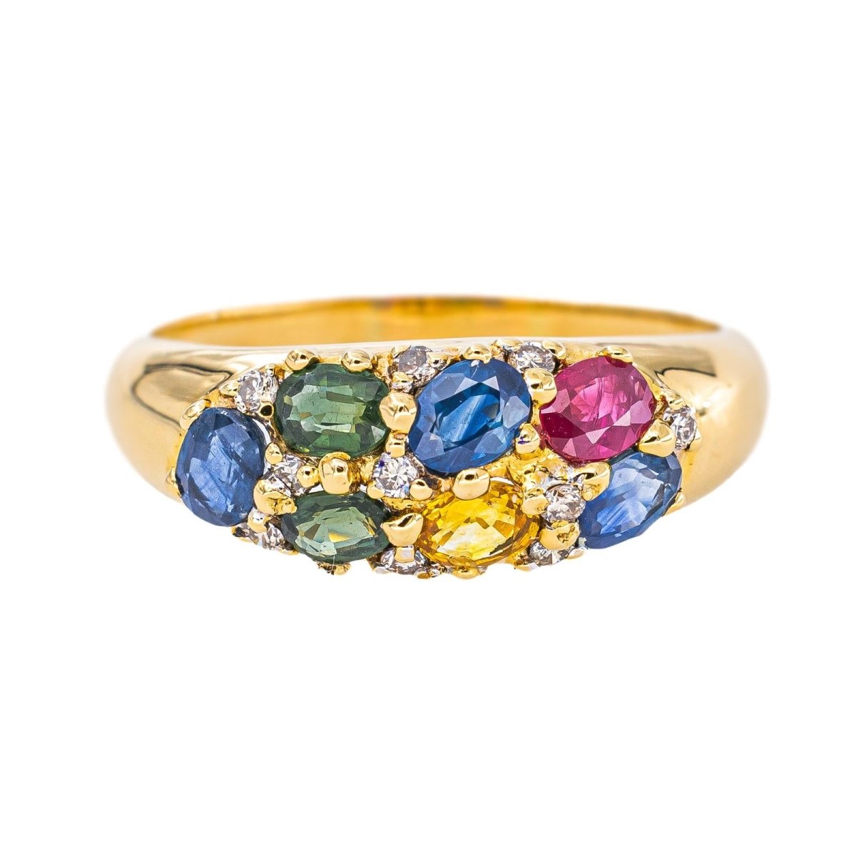 Bague Cocktail en or jaune, saphirs, rubis et diamants - Castafiore